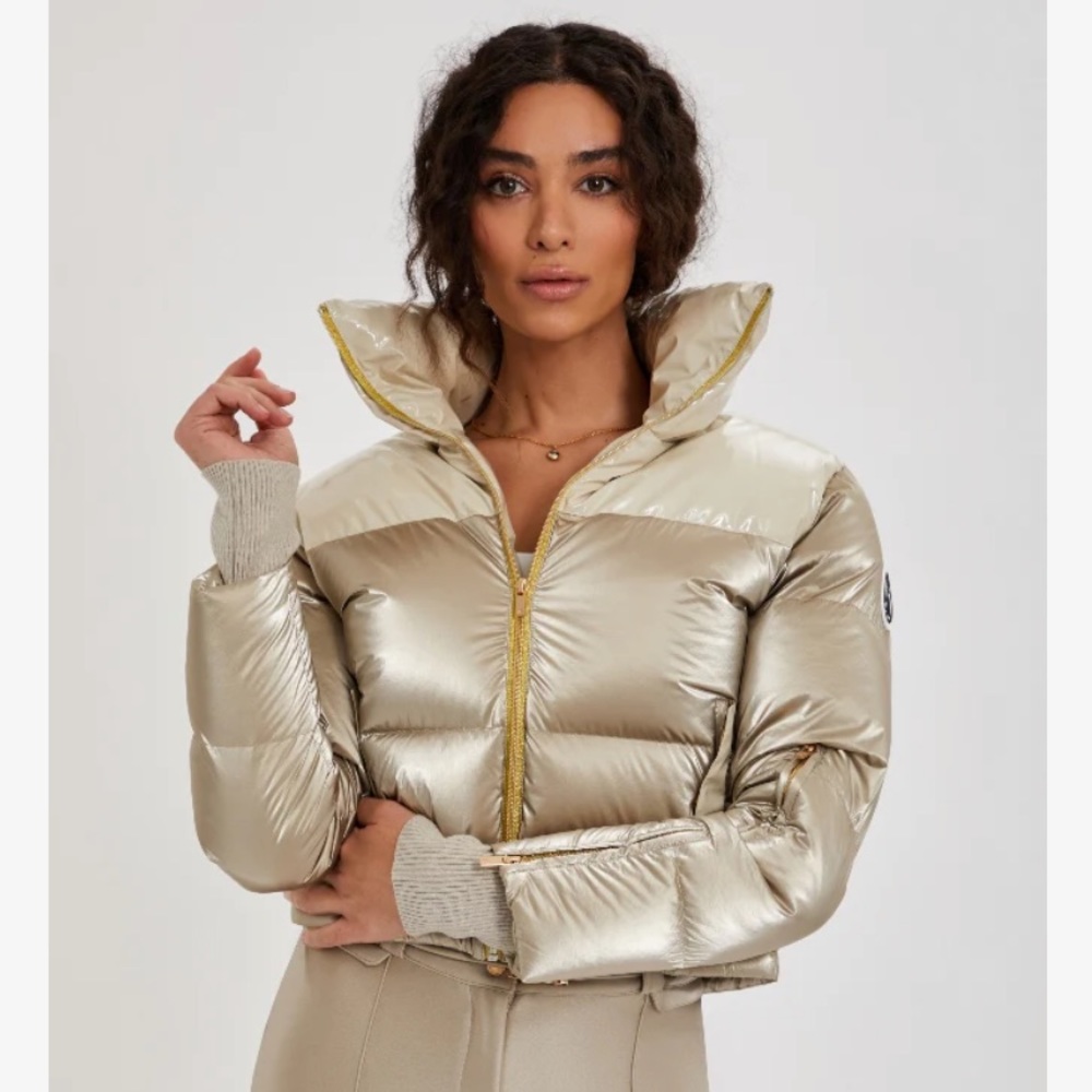 CROPPED BOMBER SKI JACKET – CHAMPAGNE SHIMMER